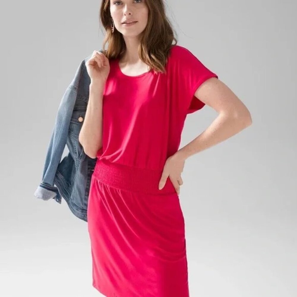 WHBM Smocked Waist Blouson Dress - Red Size L - Picture 3 of 6